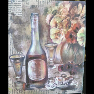 🌼12 X 10 Muted Shades Red Beige Wine Picture Stretched Onto Wood Plaque